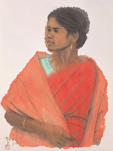 平山郁夫 素描《インドの女性 ナーランダ》平成3年(1991)　佐川美術館蔵　前期展示